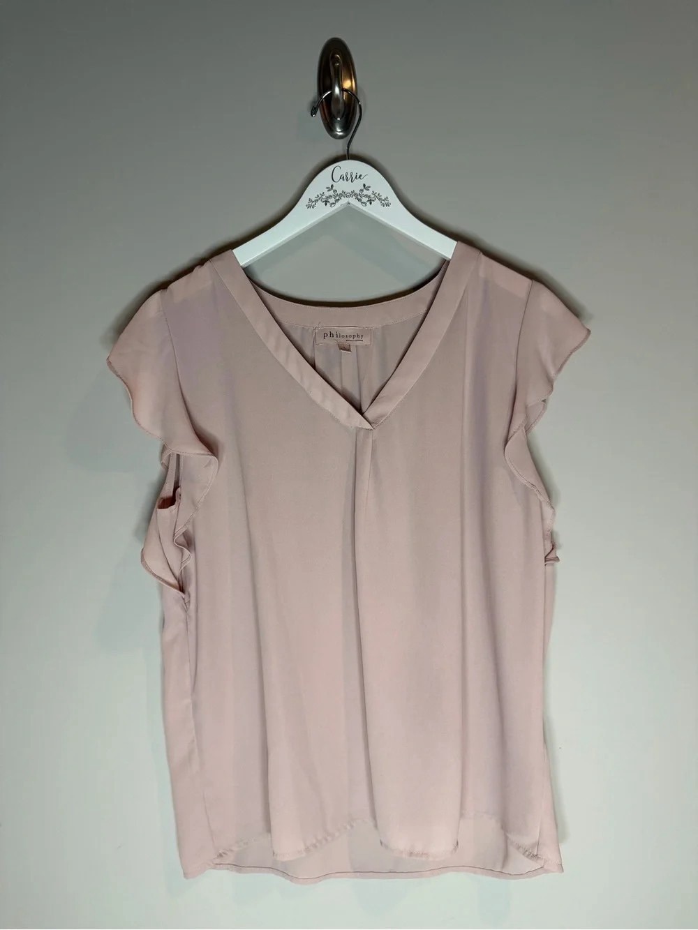 Pleione Soft Blush Pink V-Neck Ruffle Sleeve Top